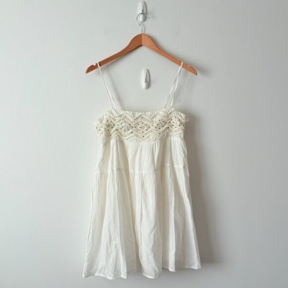 Zara Beaded Spaghetti Strap Mini Dress White Size XS - Picture 9 of 14